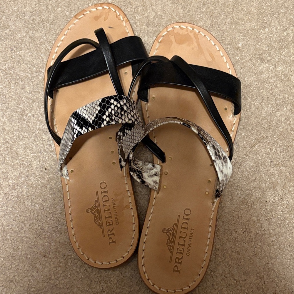 Preludio Capri Italy Woman’s Black and Snake Print Women's Sandals Size 9